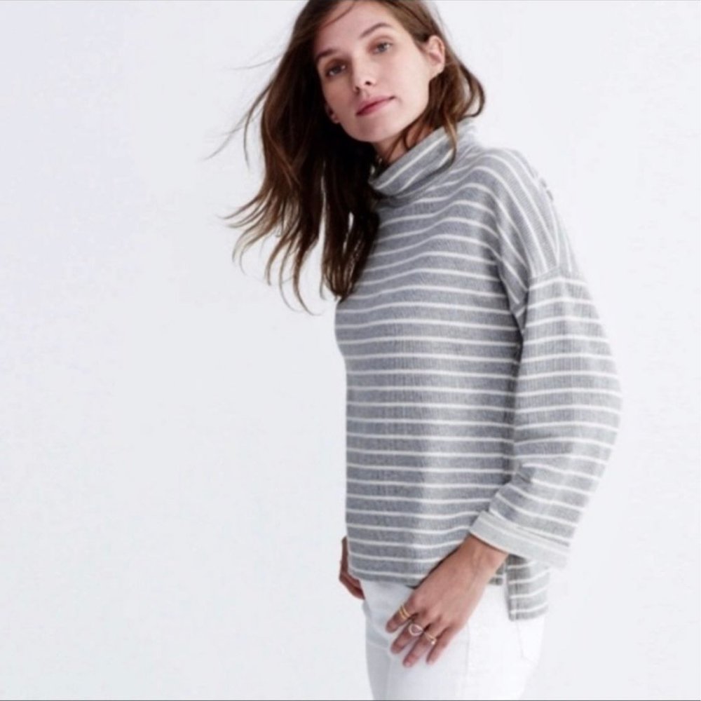 Madewell gray striped mock neck pullover sweater